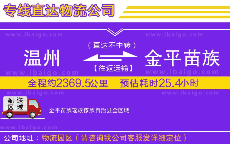 溫州到金平苗族瑤族傣族自治縣物流